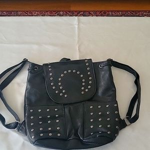 Black studded faux leather backpack
